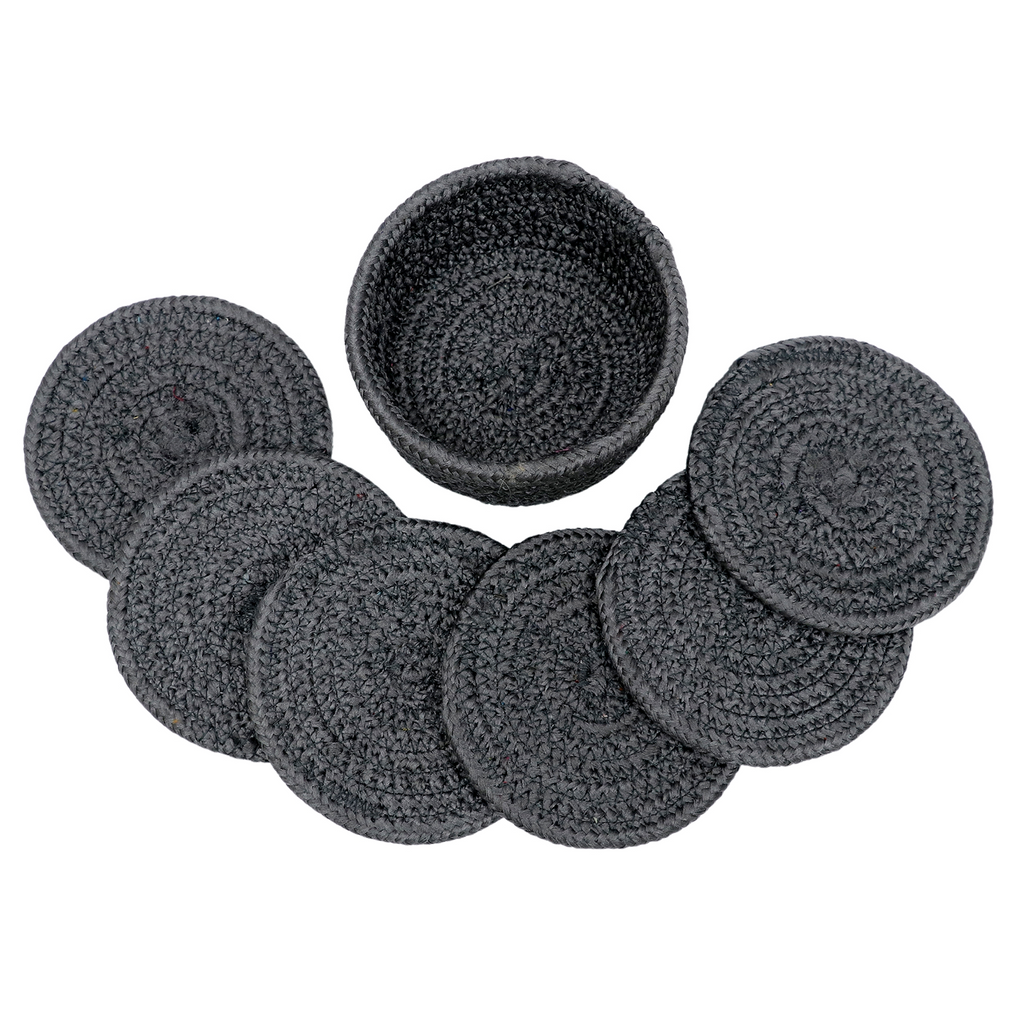 Ariya Cotton Coasters Set of 6 – Dark Grey Boho Table Coasters