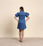 Sky Blue Puff Sleeve Denim Shirt Dress