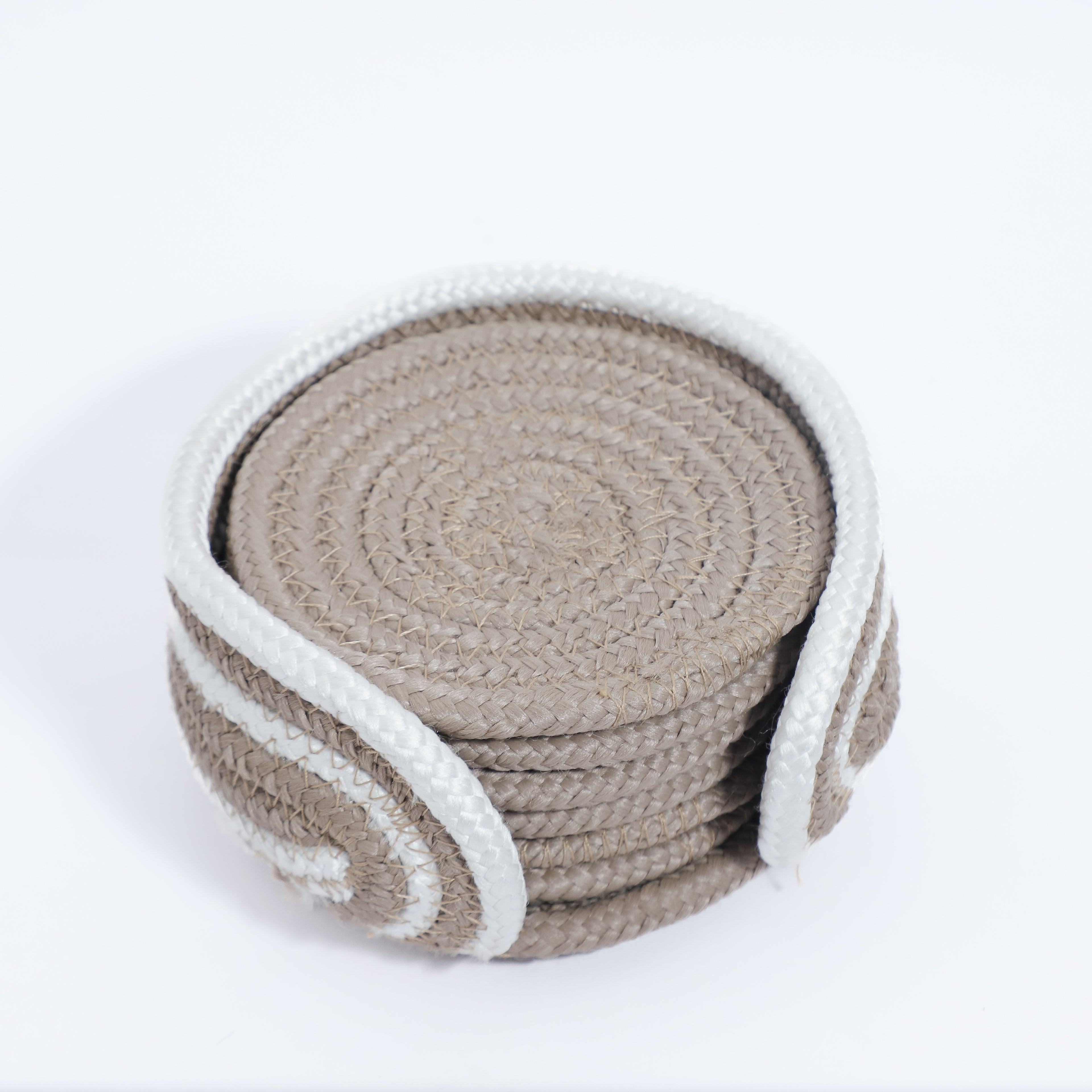 Cotton Coasters Set of 6 - Beige 3 White Line