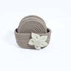 Cotton Coasters Set of 6 - Beige White Flower