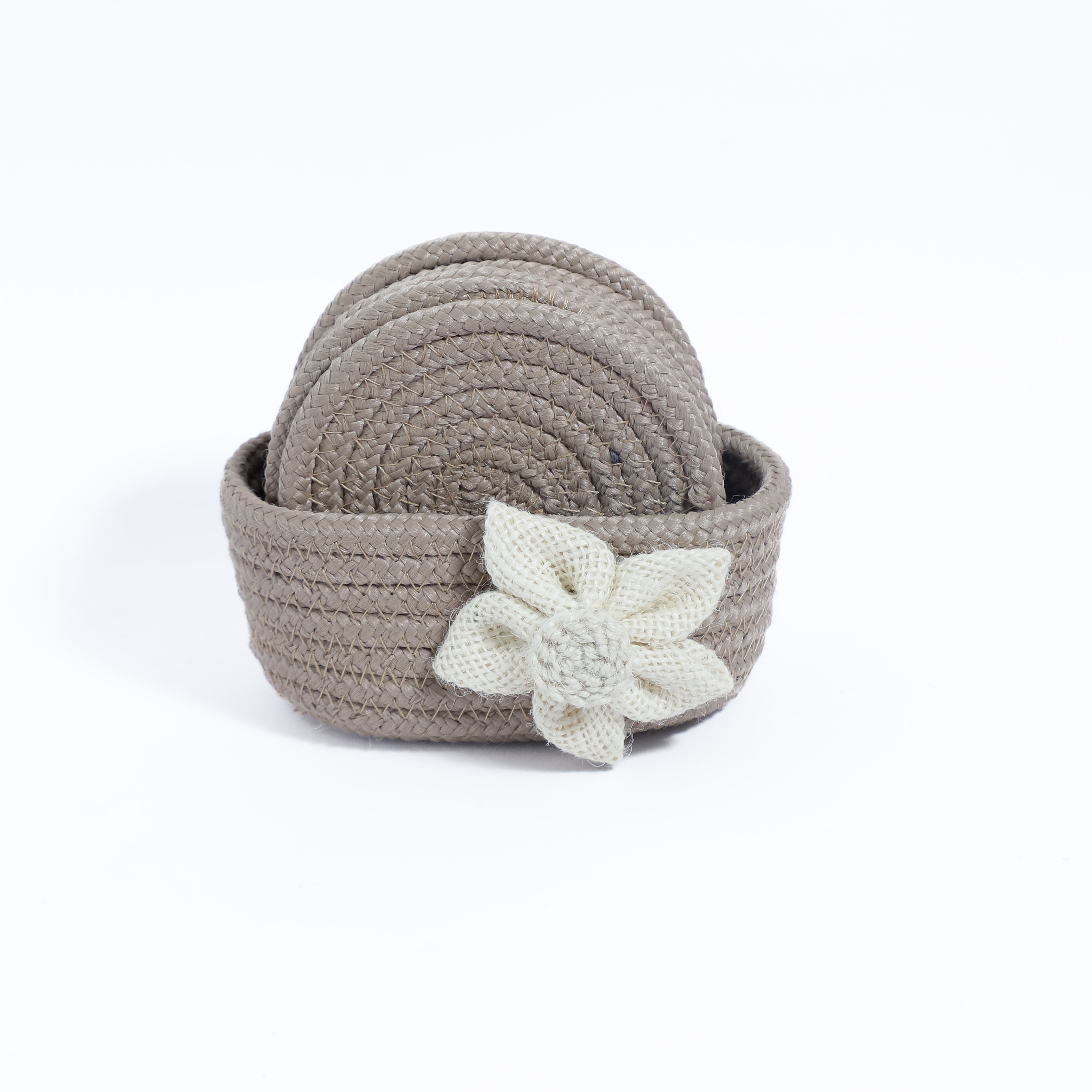 Cotton Coasters Set of 6 - Beige White Flower