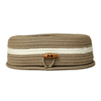 Ariya Beige White Line Tissue Box With Wooden Button Elegant Durable Holder