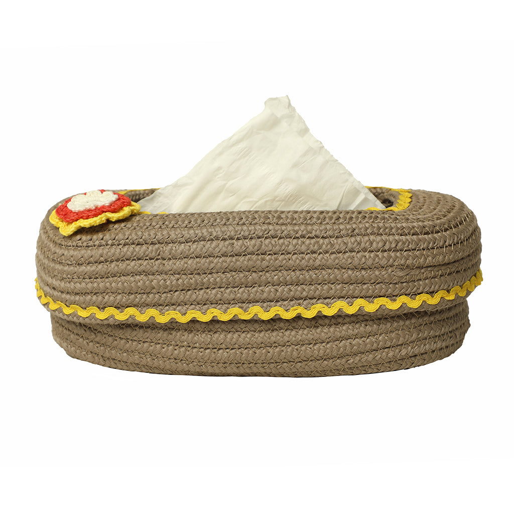 Ariya Beige Yellow Lace Tissue Box With Yellow Flower Elegant Durable Holder