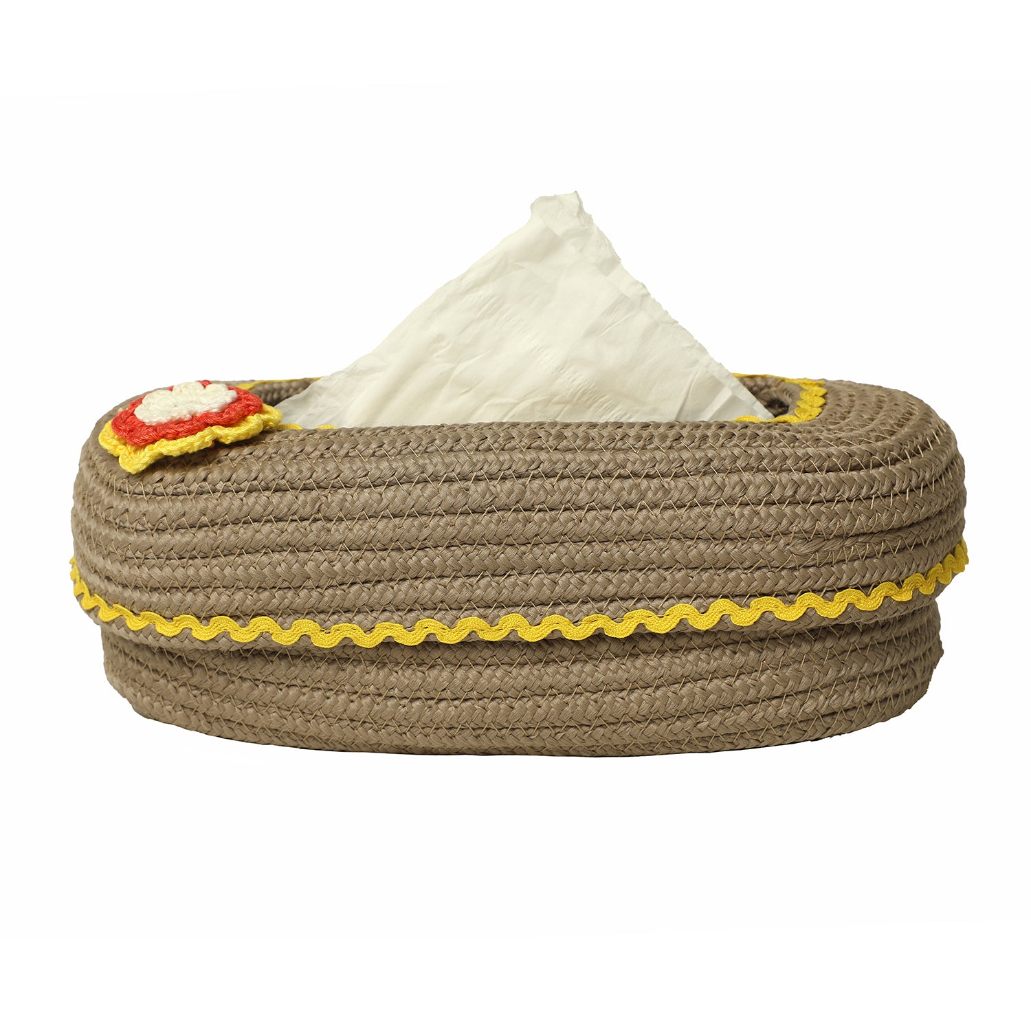 Ariya Beige Yellow Lace Tissue Box With Yellow Flower Elegant Durable Holder