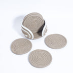 Cotton Coasters Set of 6 - Beige 3 White Line