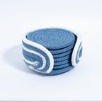 Cotton Coasters Set of 6 - Blue 3 White Line