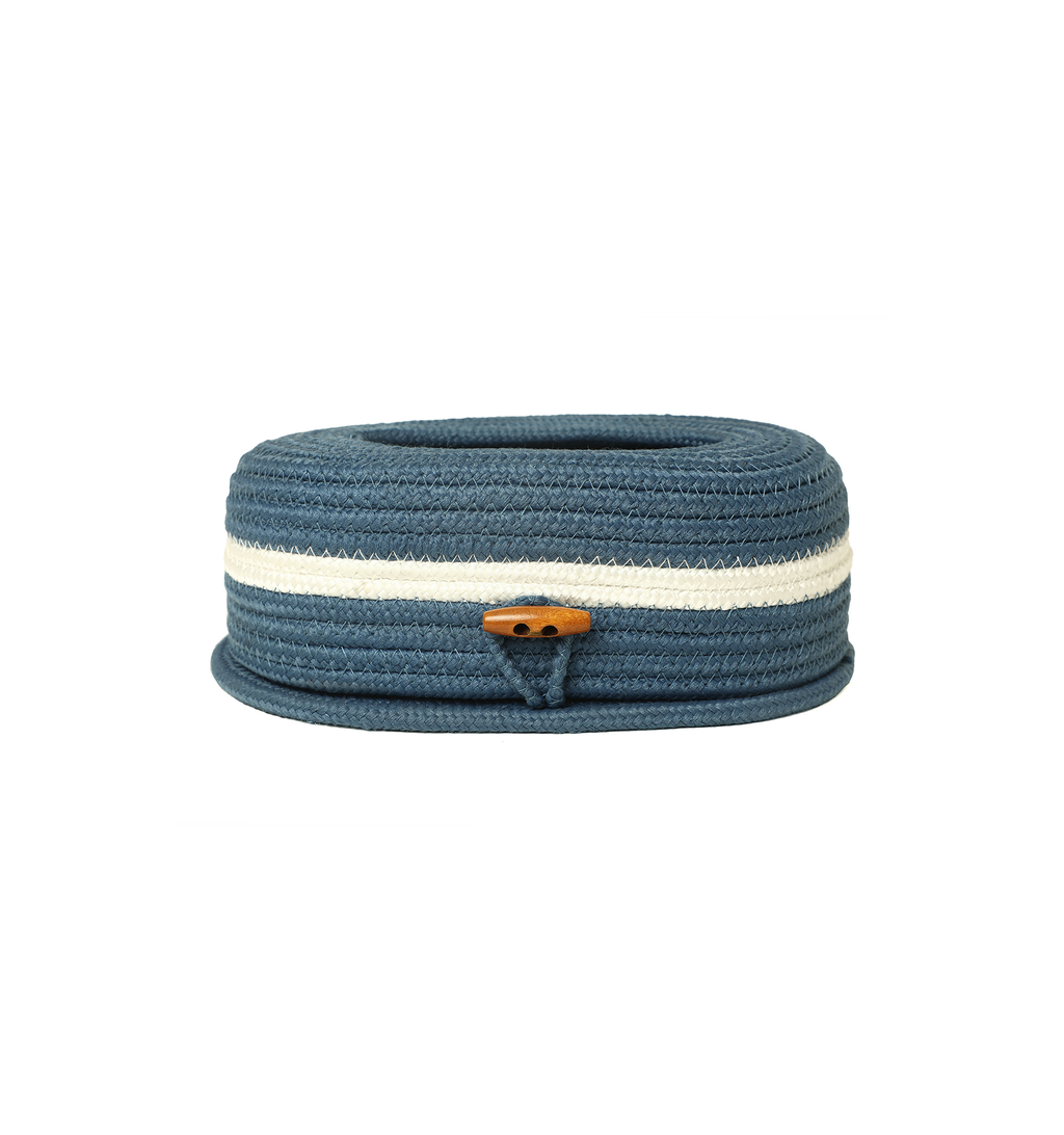 Cotton Tissue Box Holder - Blue Wooden Button