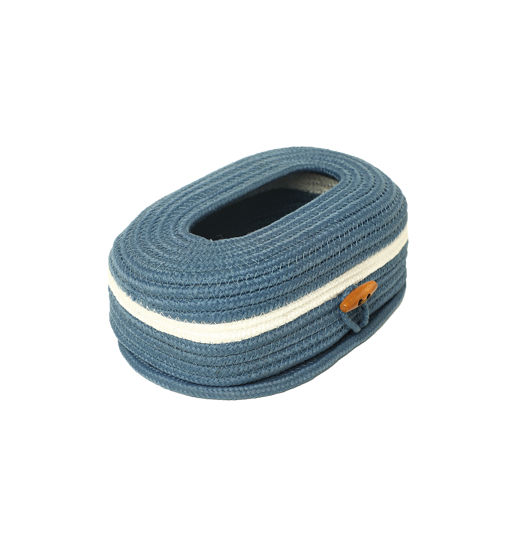 Cotton Tissue Box Holder - Blue Wooden Button