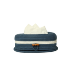Cotton Tissue Box Holder - Blue Wooden Button