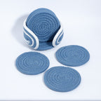 Cotton Coasters Set of 6 - Blue 3 White Line