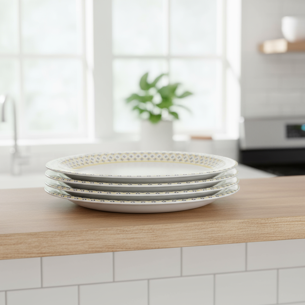 Ariya Melamine 11"Inch Dinner Plate | White-Blue Border | Pack of 4