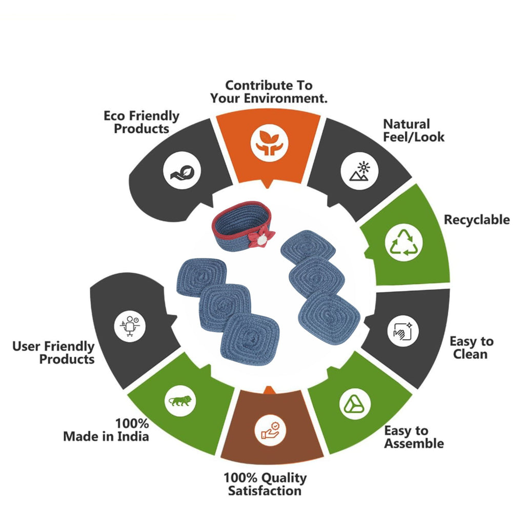 Cotton Coasters Set of 6 - Blue Red Line With Red Flower