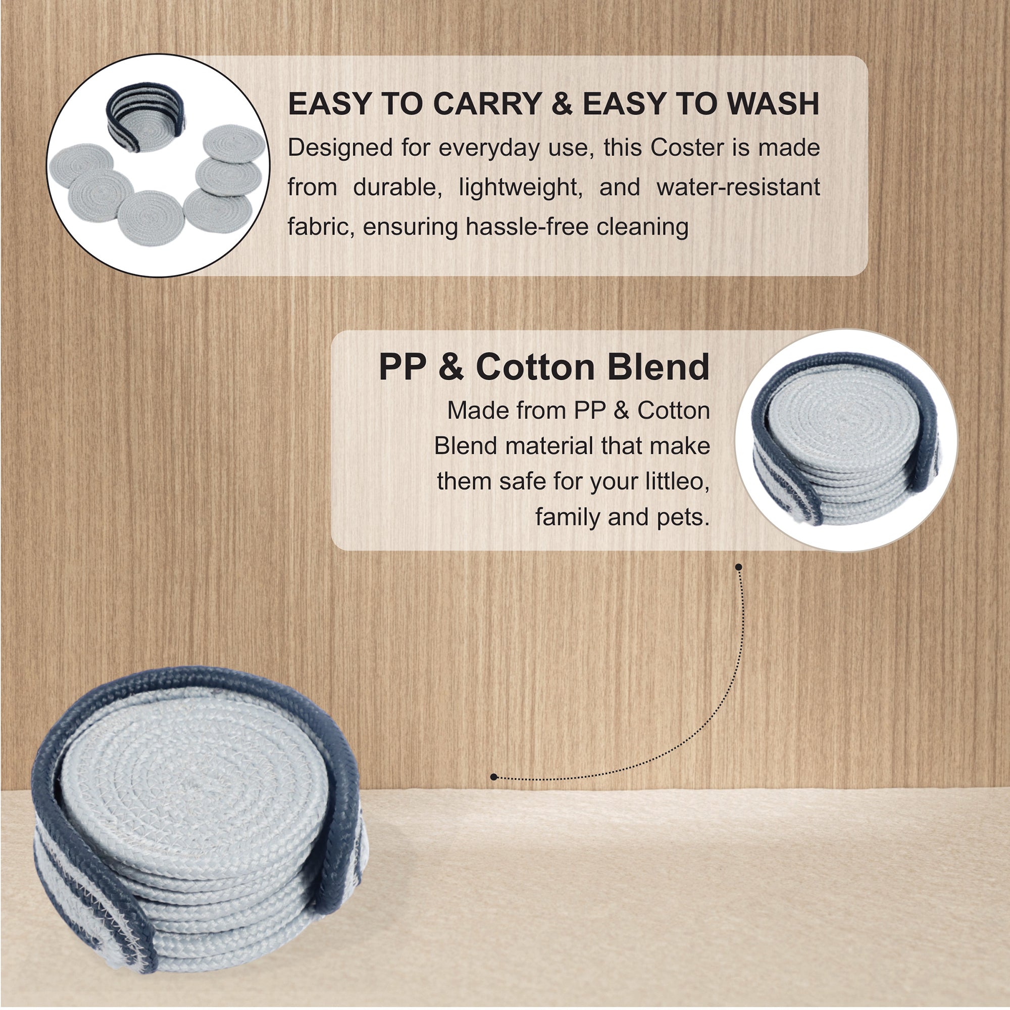 Ariya Cotton Coasters Set of 6 –  Light Grey Boho Table Coasters