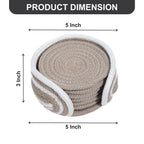 Cotton Coasters Set of 6 - Beige 3 White Line