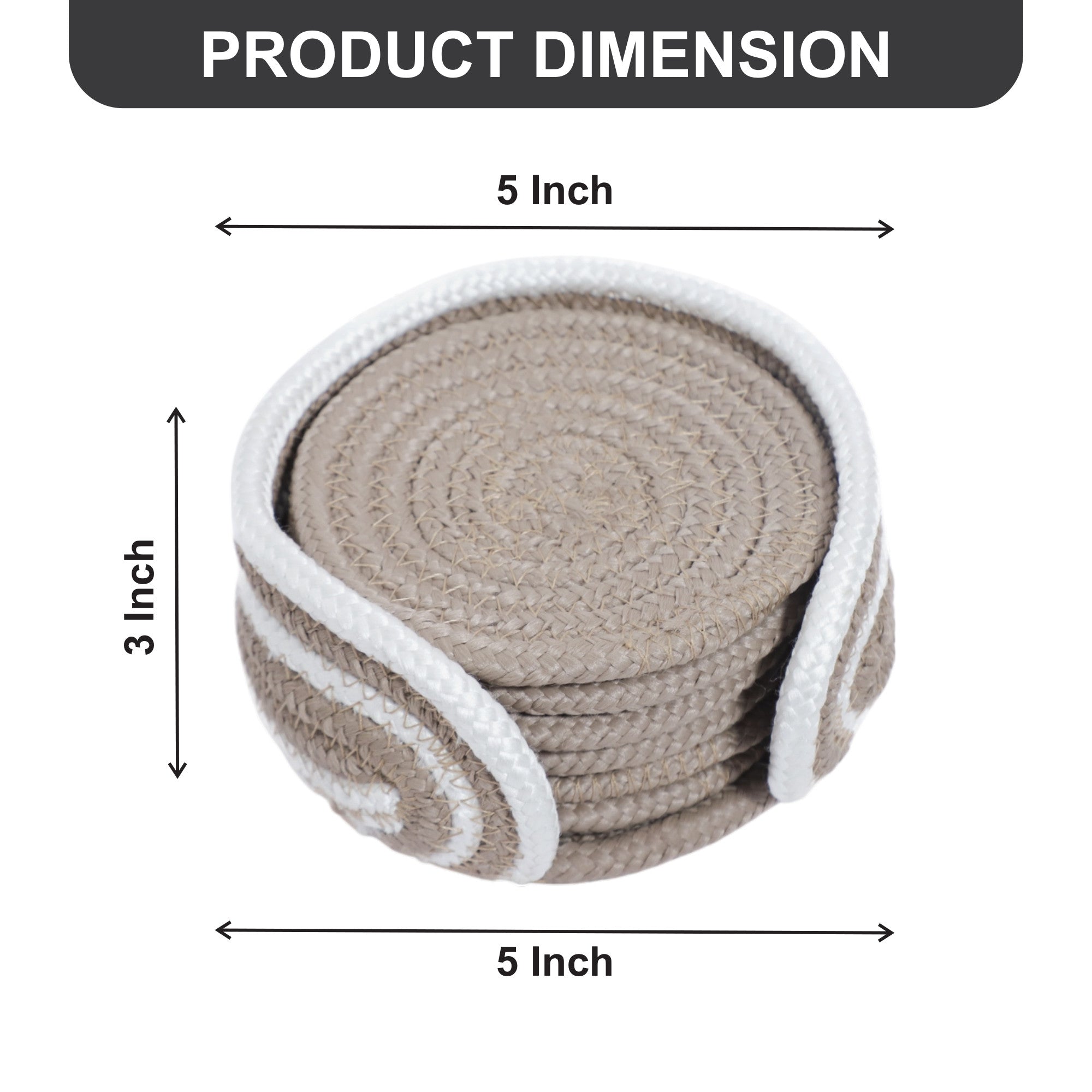 Cotton Coasters Set of 6 - Beige 3 White Line