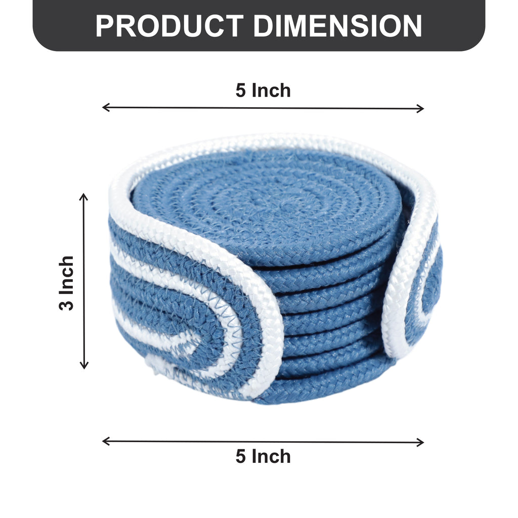 Cotton Coasters Set of 6 - Blue 3 White Line