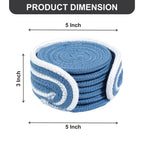 Cotton Coasters Set of 6 - Blue 3 White Line