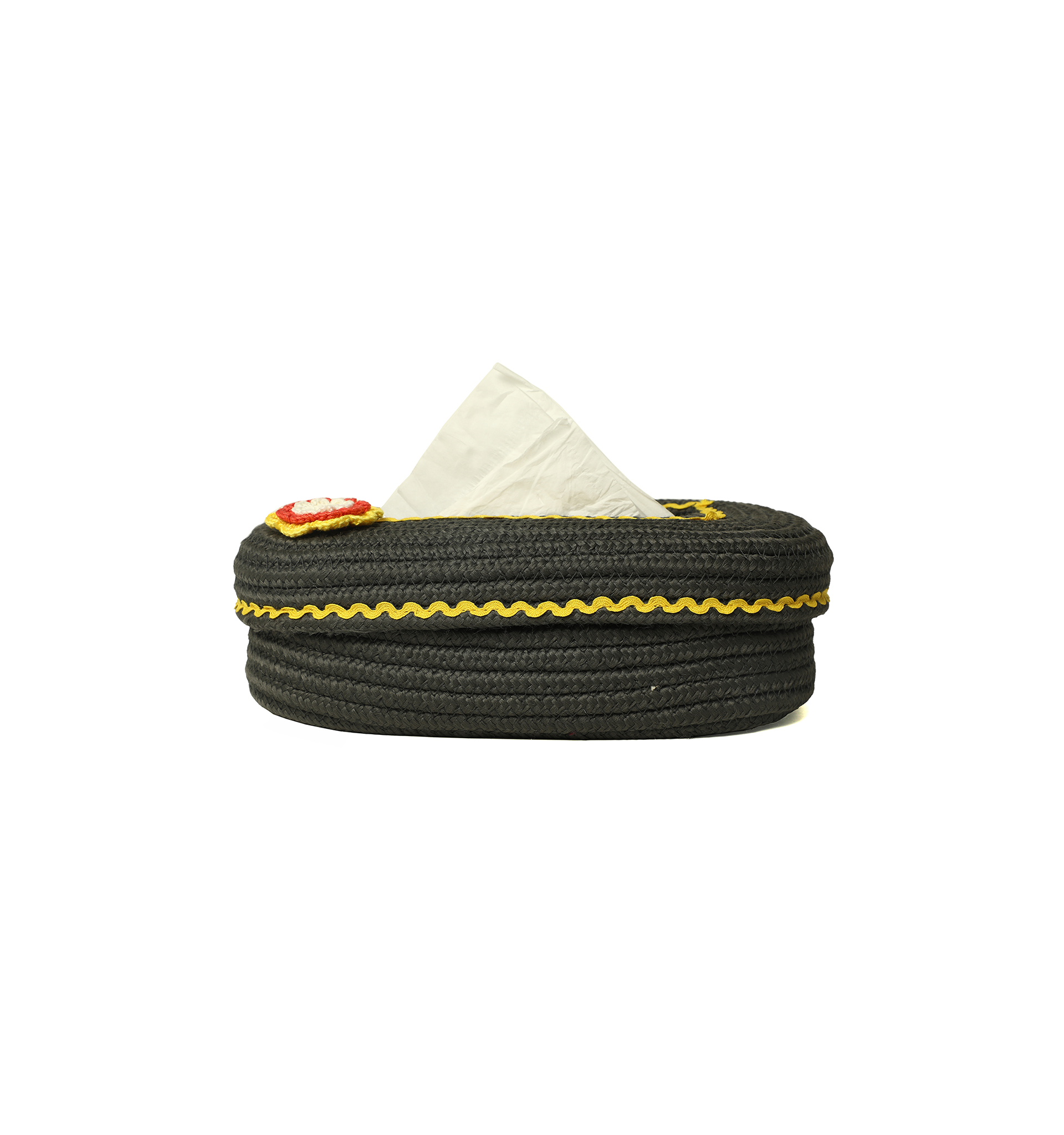 Ariya Cotton Tissue Box Holder – Dark Grey - Yellow Lace