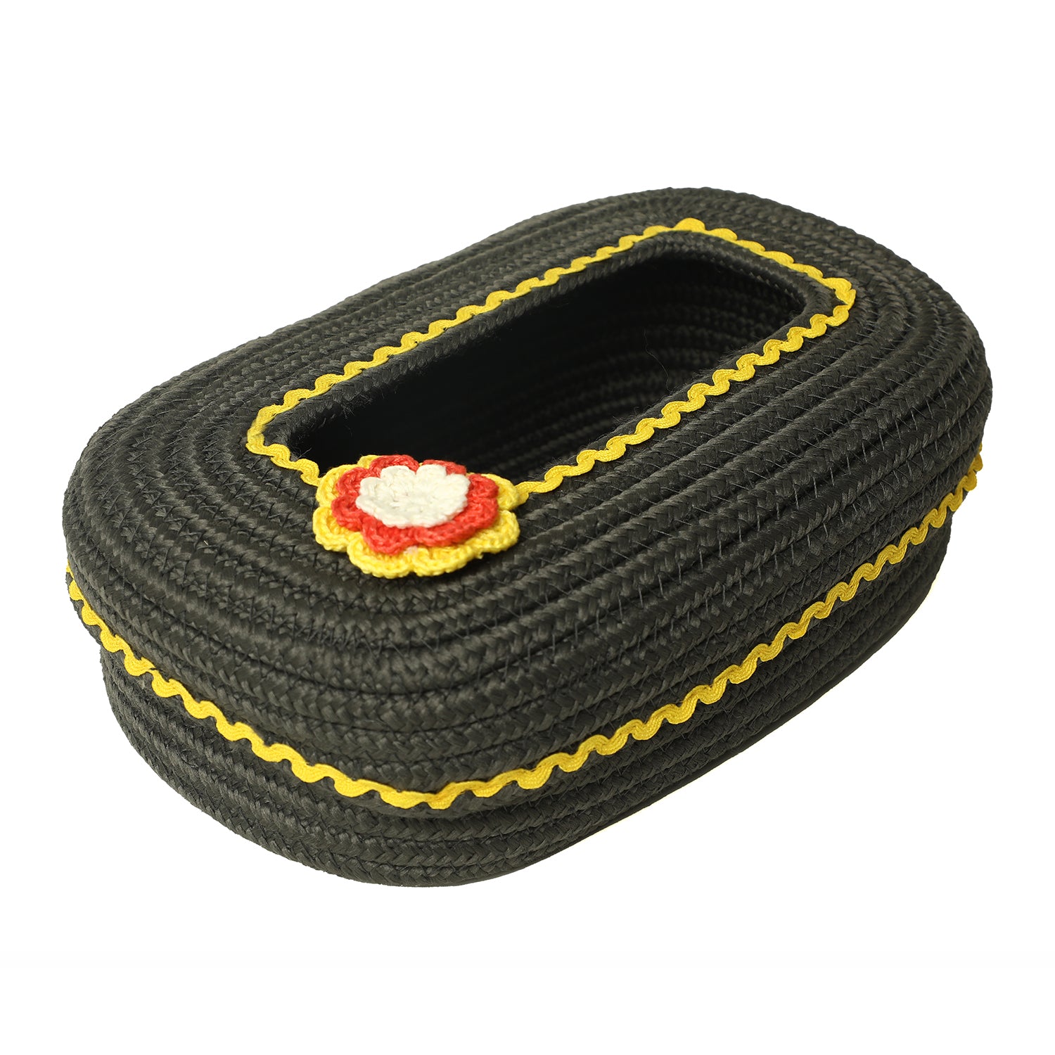 Ariya Dark Grey Yellow Lace Tissue Box With Yellow Flower | Elegant Durable Holder