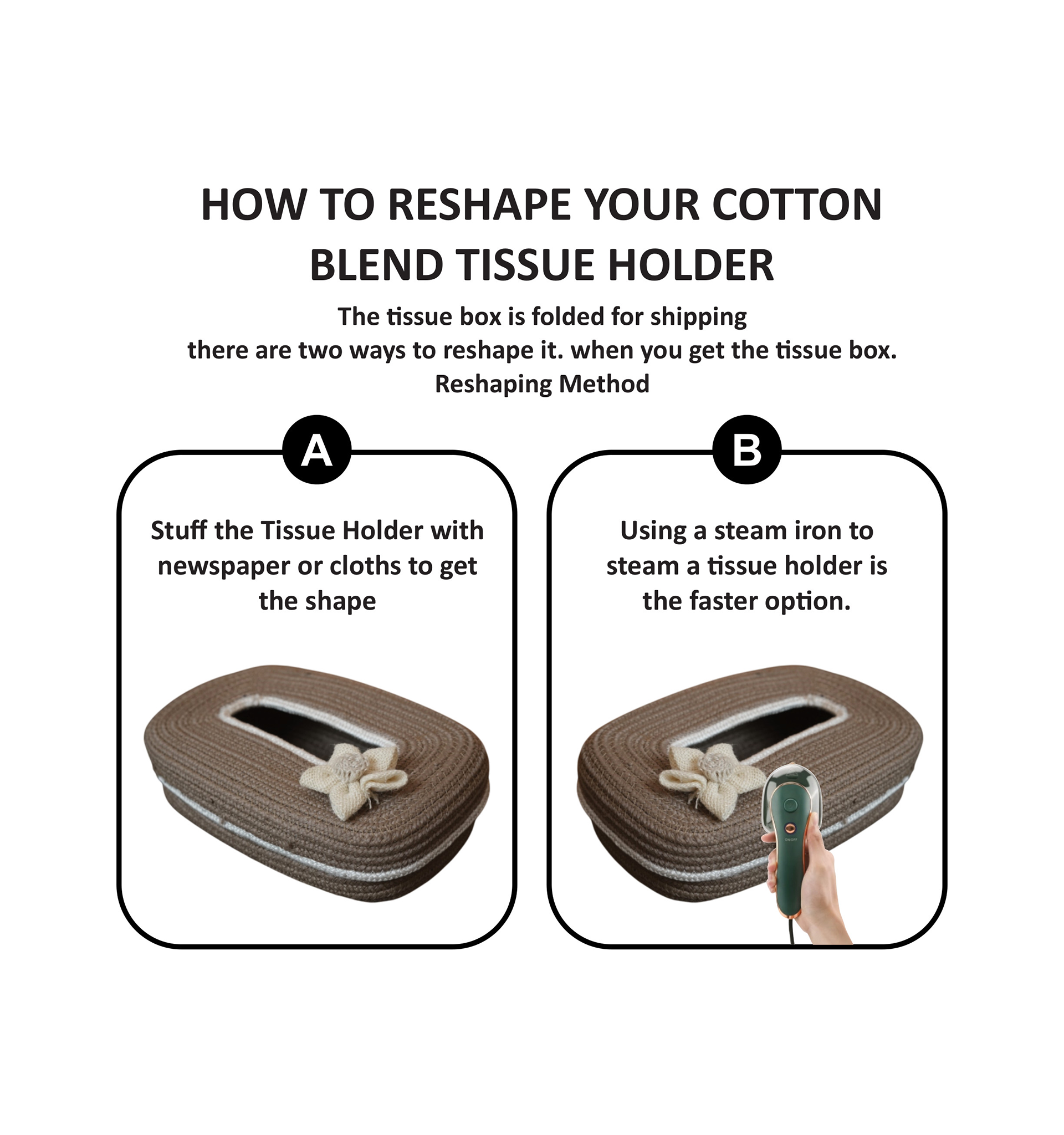 Cotton Tissue Box Holder - Beige White Floral Line