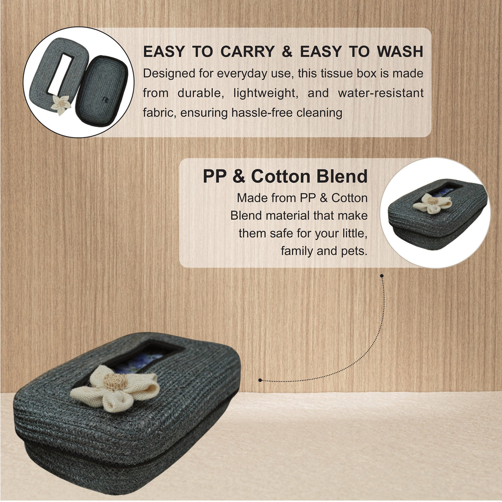 Ariya Grey Black Line Tissue Box With White Flower | Elegant Durable Holder