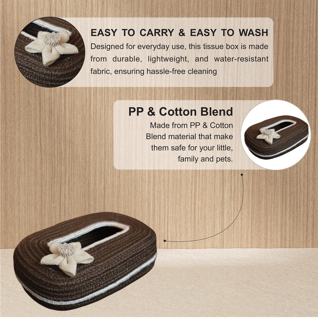Ariya Brown White Line Tissue Box With White Flower | Elegant Durable Holder