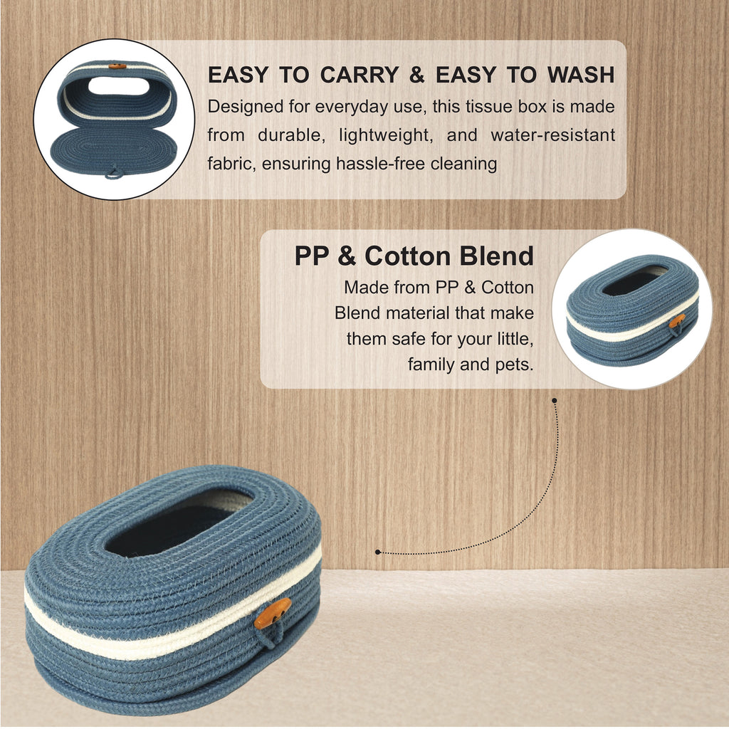 Ariya Blue Tissue Box With Wooden Button | Elegant Durable Holder