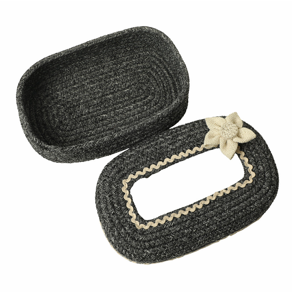 Ariya Grey White Lace Tissue Box With White Flower | Elegant Durable Holder