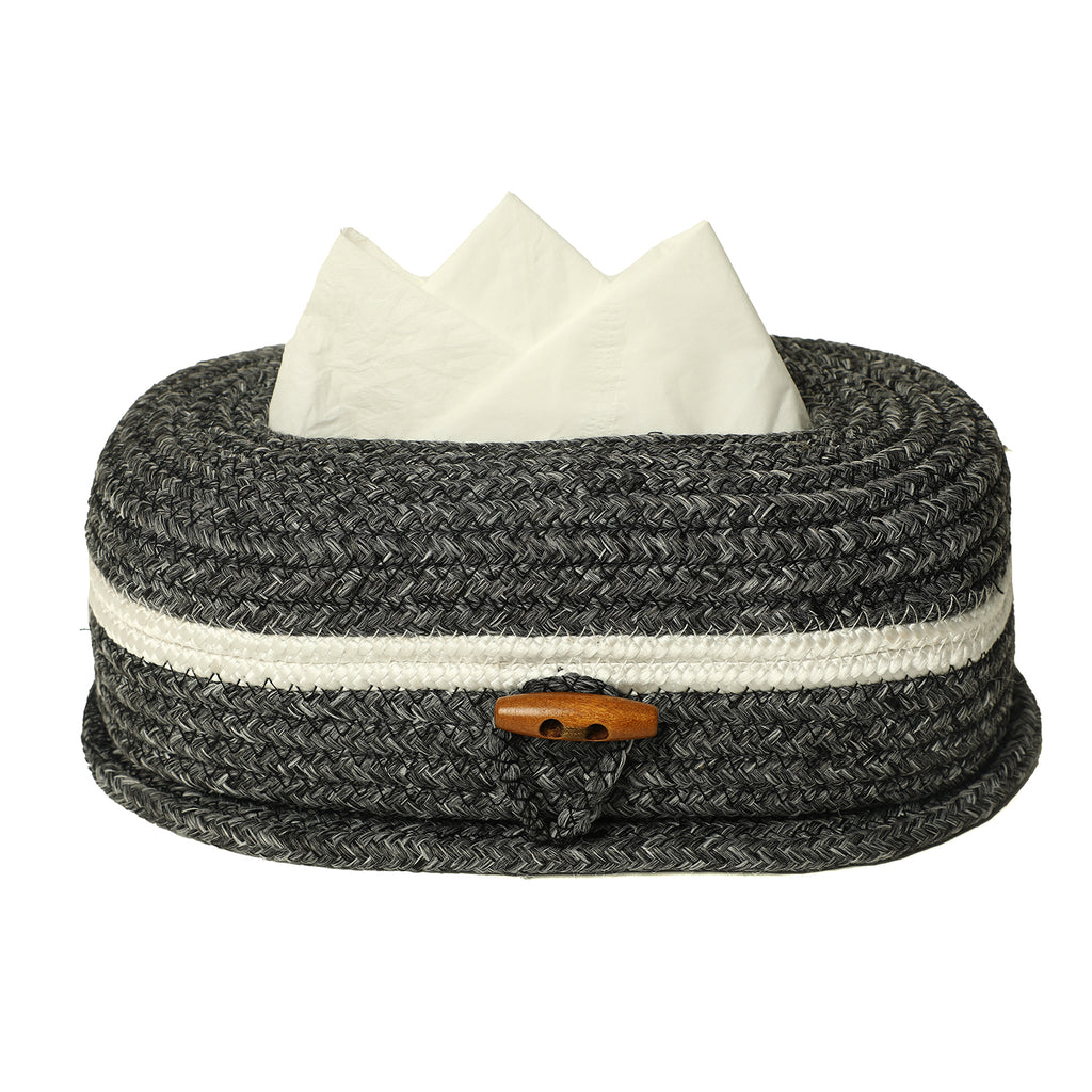 Ariya Grey Tissue Box With Wooden Button | Elegant Durable Holder