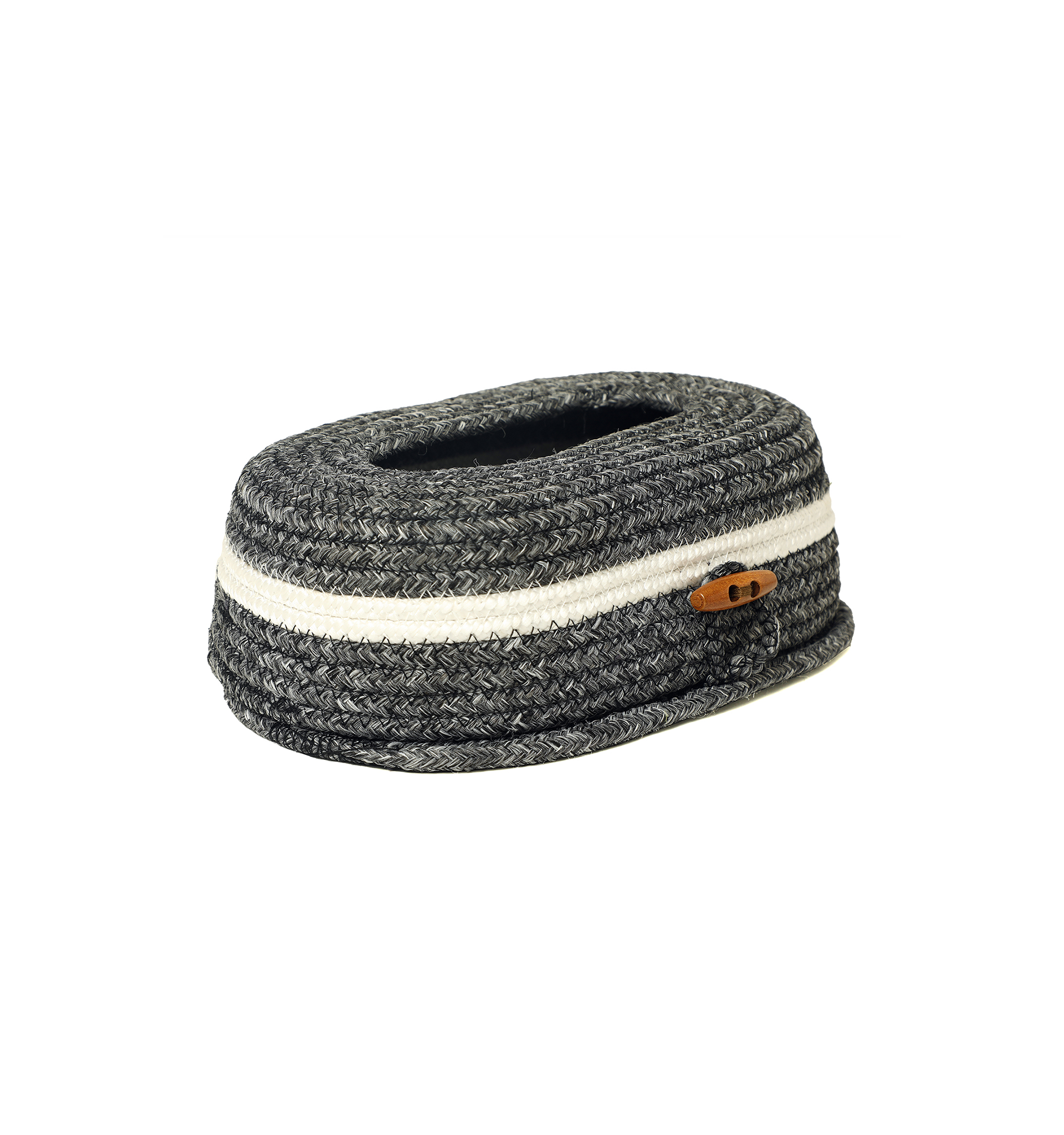 Cotton Tissue Box Holder - Grey Wooden Button
