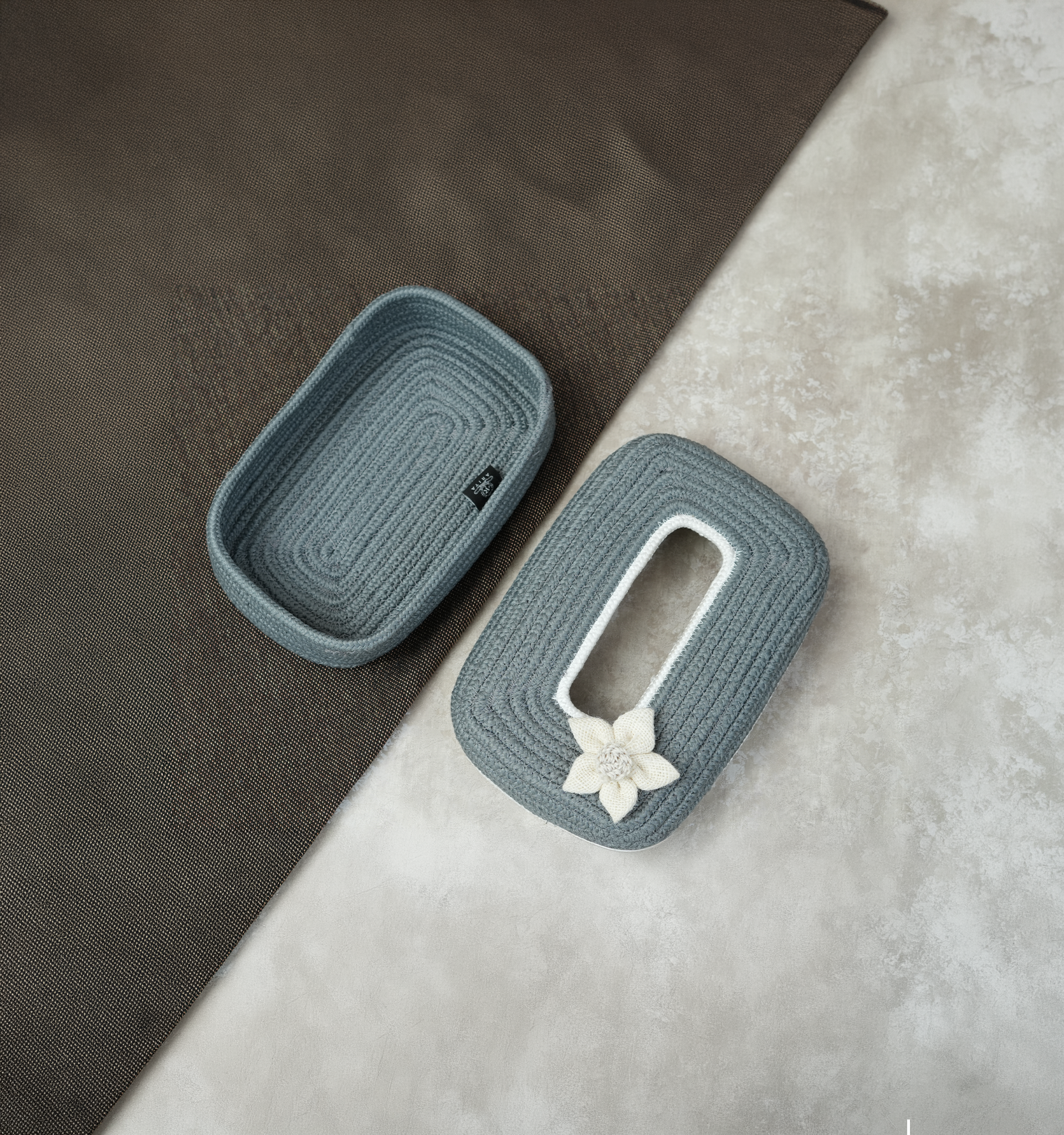 Ariya Cotton Tissue Box Holder – Grey - White Line