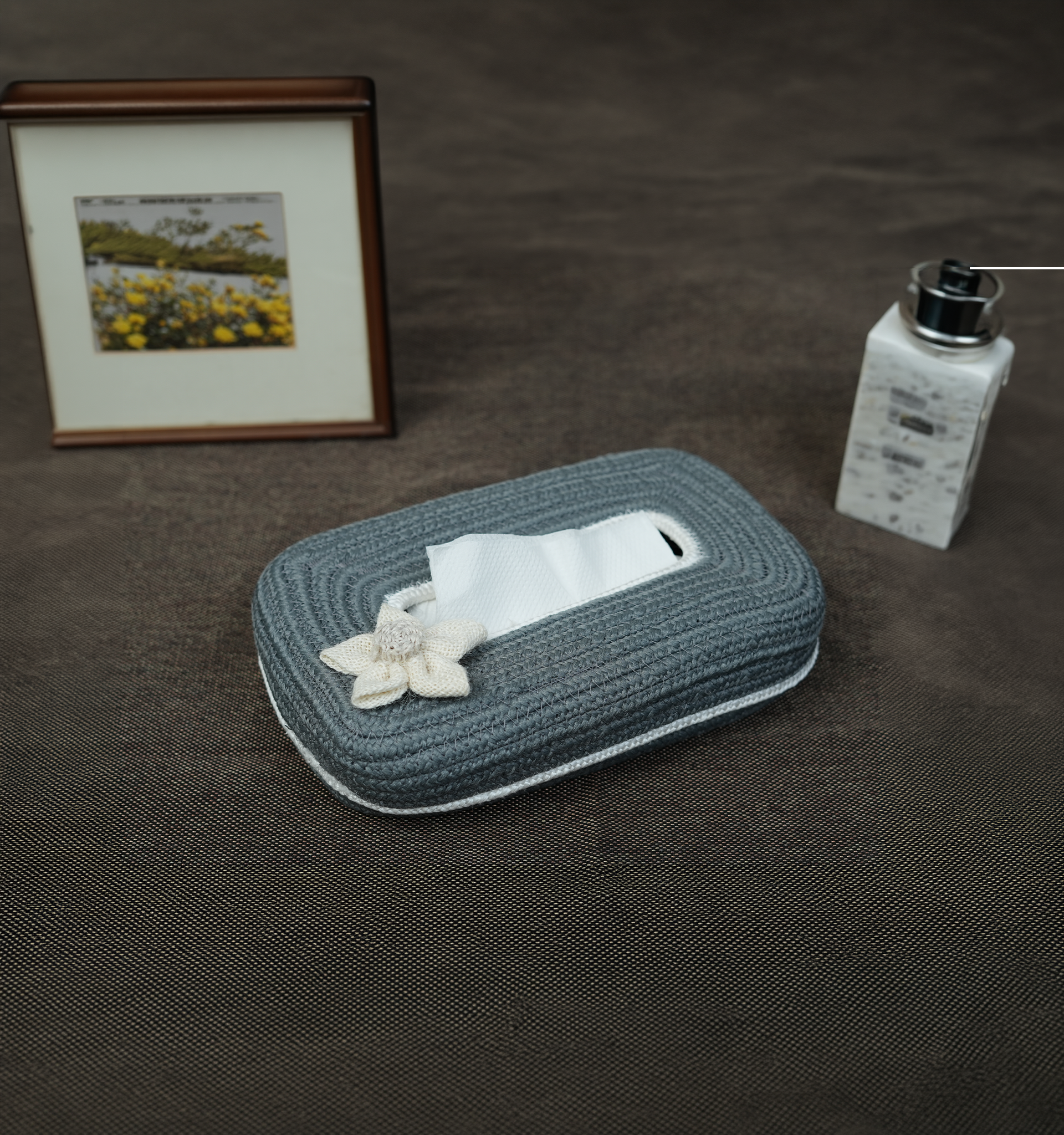 Ariya Cotton Tissue Box Holder – Grey - White Line