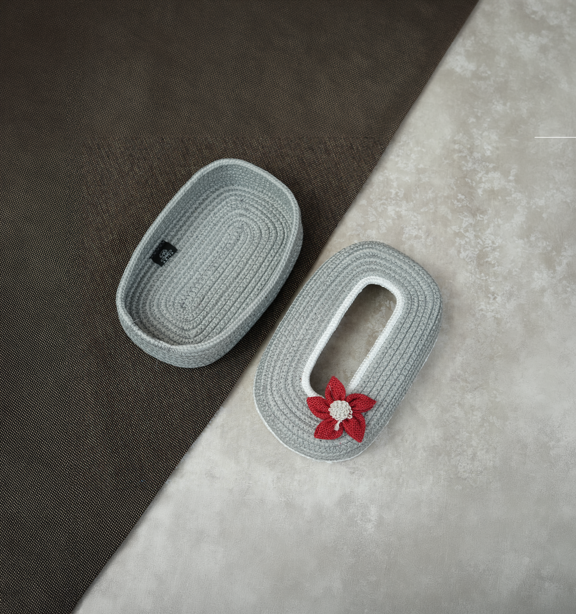 Ariya Cotton Tissue Box Holder – Grey - White Line