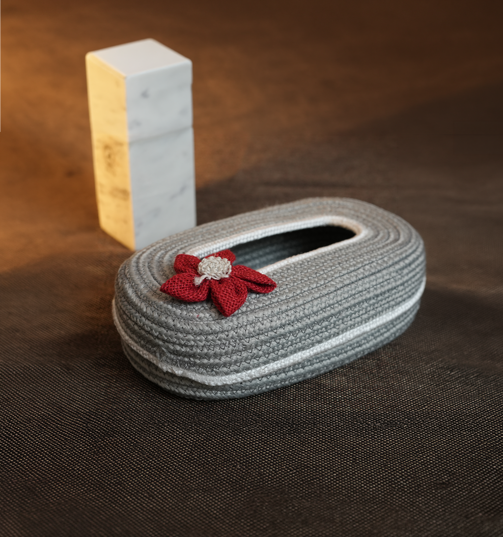 Ariya Cotton Tissue Box Holder – Grey - White Line