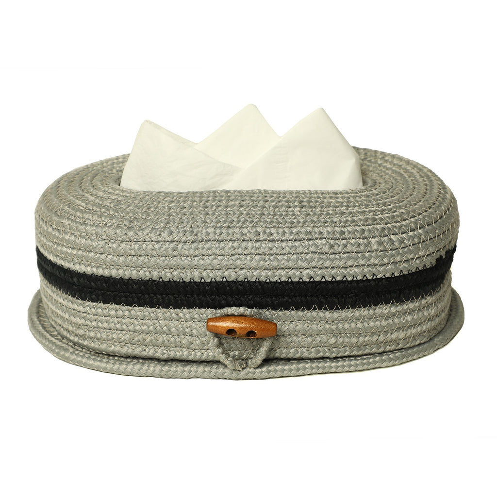 Ariya Light Grey Tissue Box With Wooden Button | Elegant Durable Holder