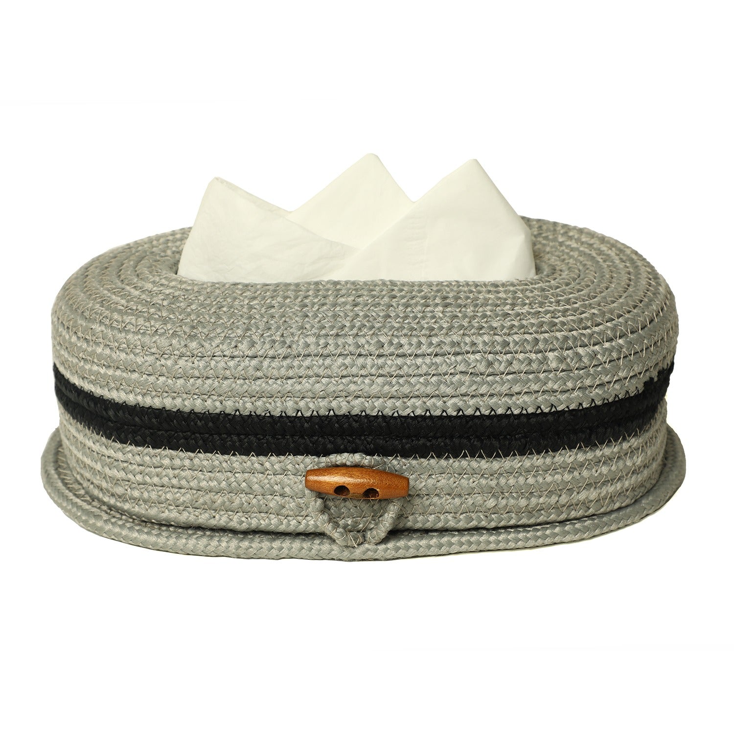 Ariya Light Grey Tissue Box With Wooden Button | Elegant Durable Holder