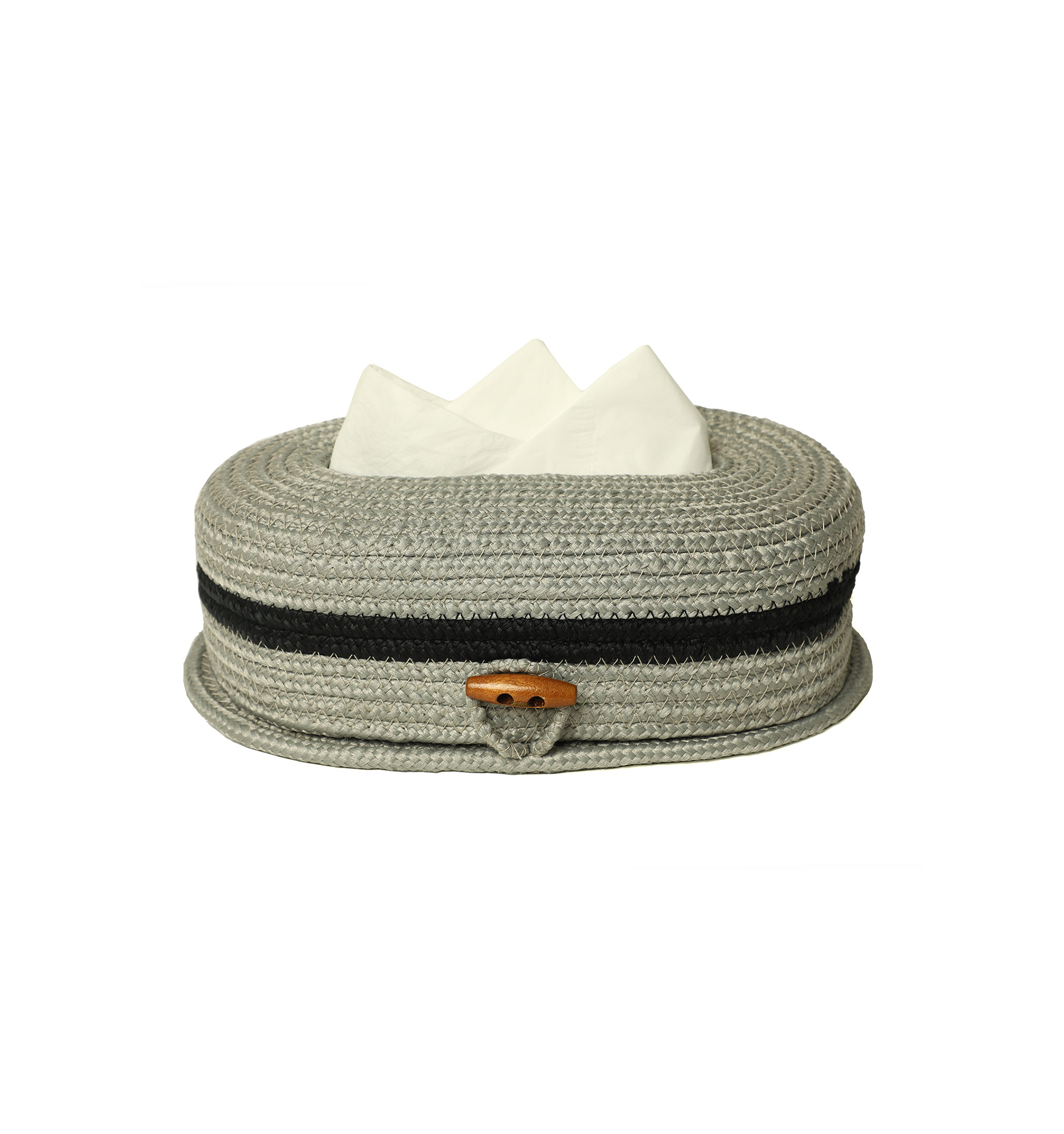 Cotton Tissue Box Holder - Light Grey Wooden Button