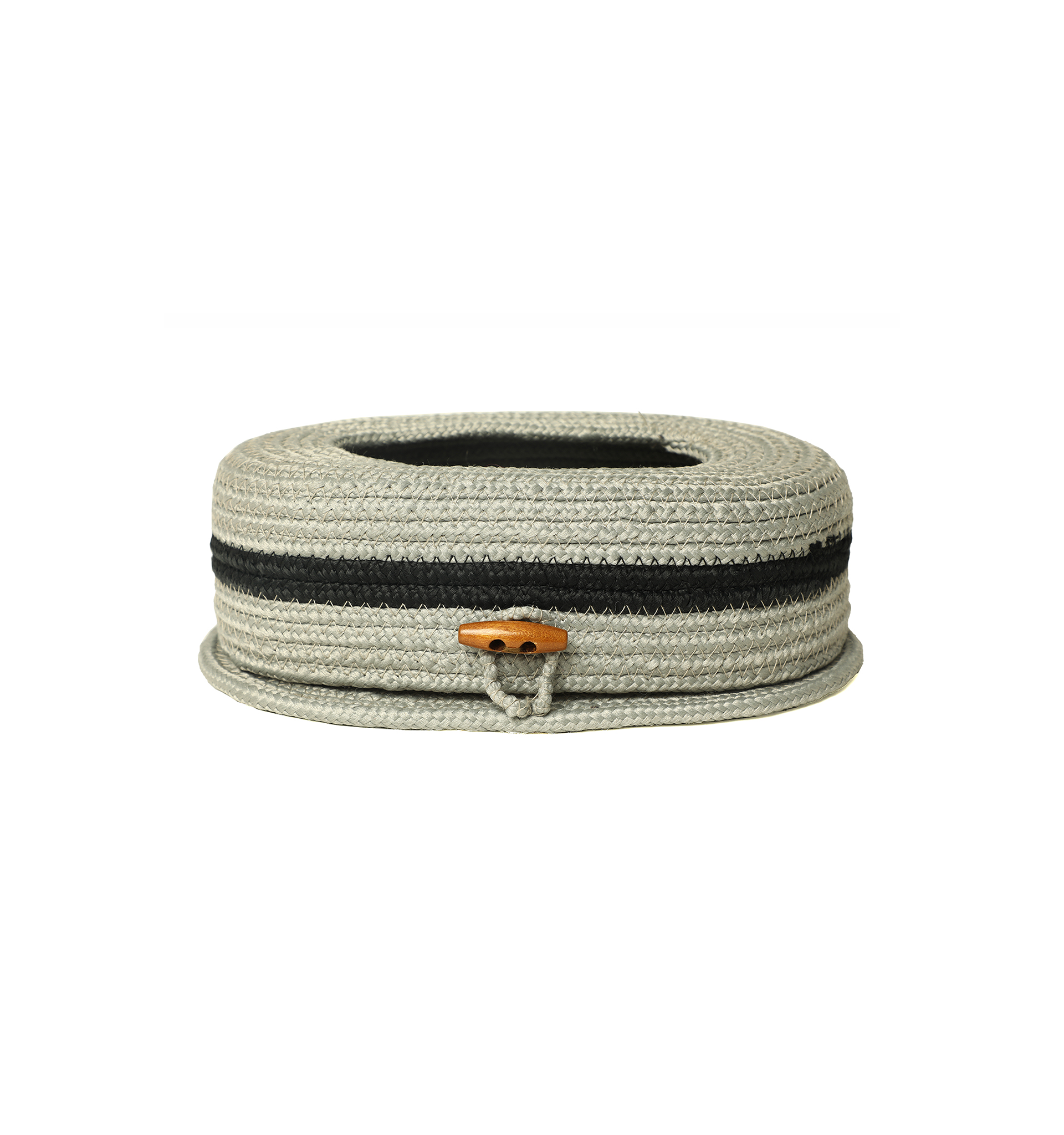 Cotton Tissue Box Holder - Light Grey Wooden Button