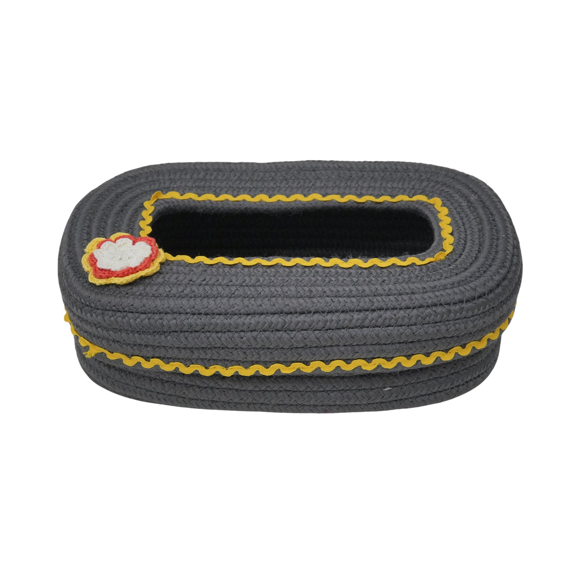 Ariya Dark Grey Yellow Lace Tissue Box With Yellow Flower | Elegant Durable Holder