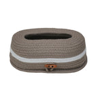 Ariya Beige White Line Tissue Box With Wooden Button Elegant Durable Holder