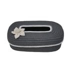 Ariya Dark Grey White Line Tissue Box With White Flower | Rectangular Durable Holder