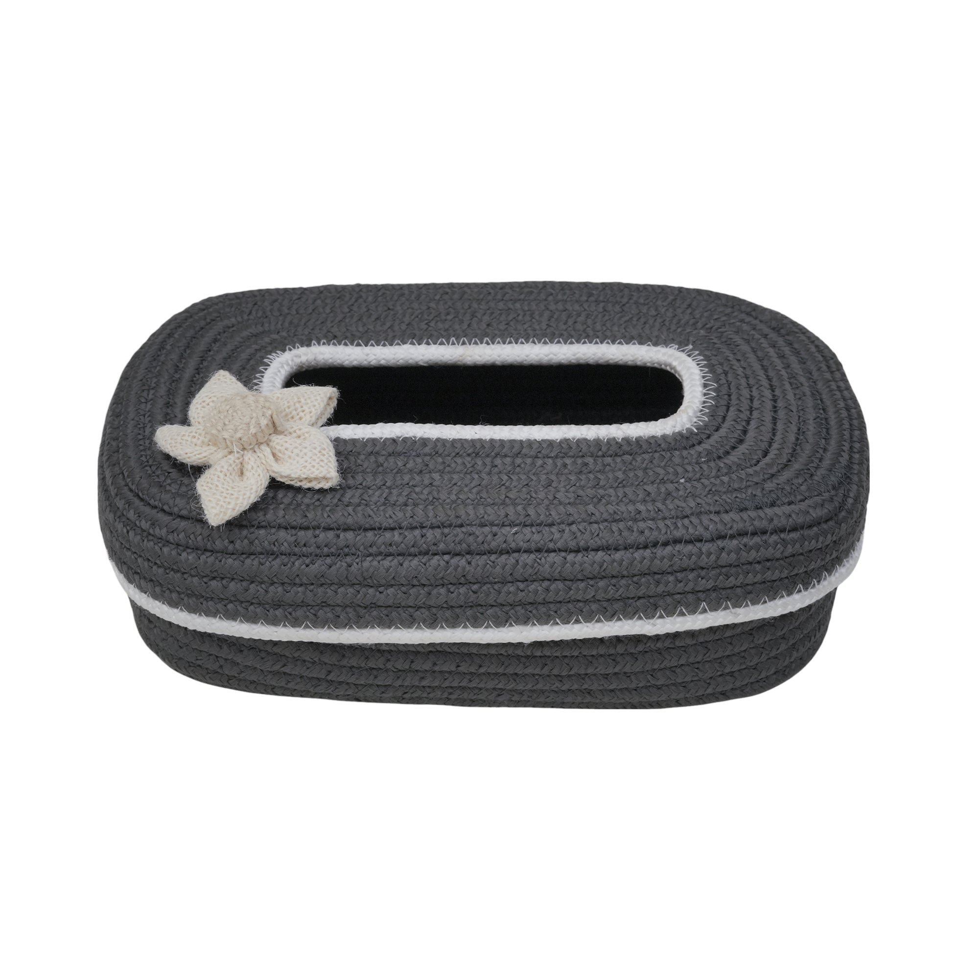Ariya Dark Grey White Line Tissue Box With White Flower | Rectangular Durable Holder