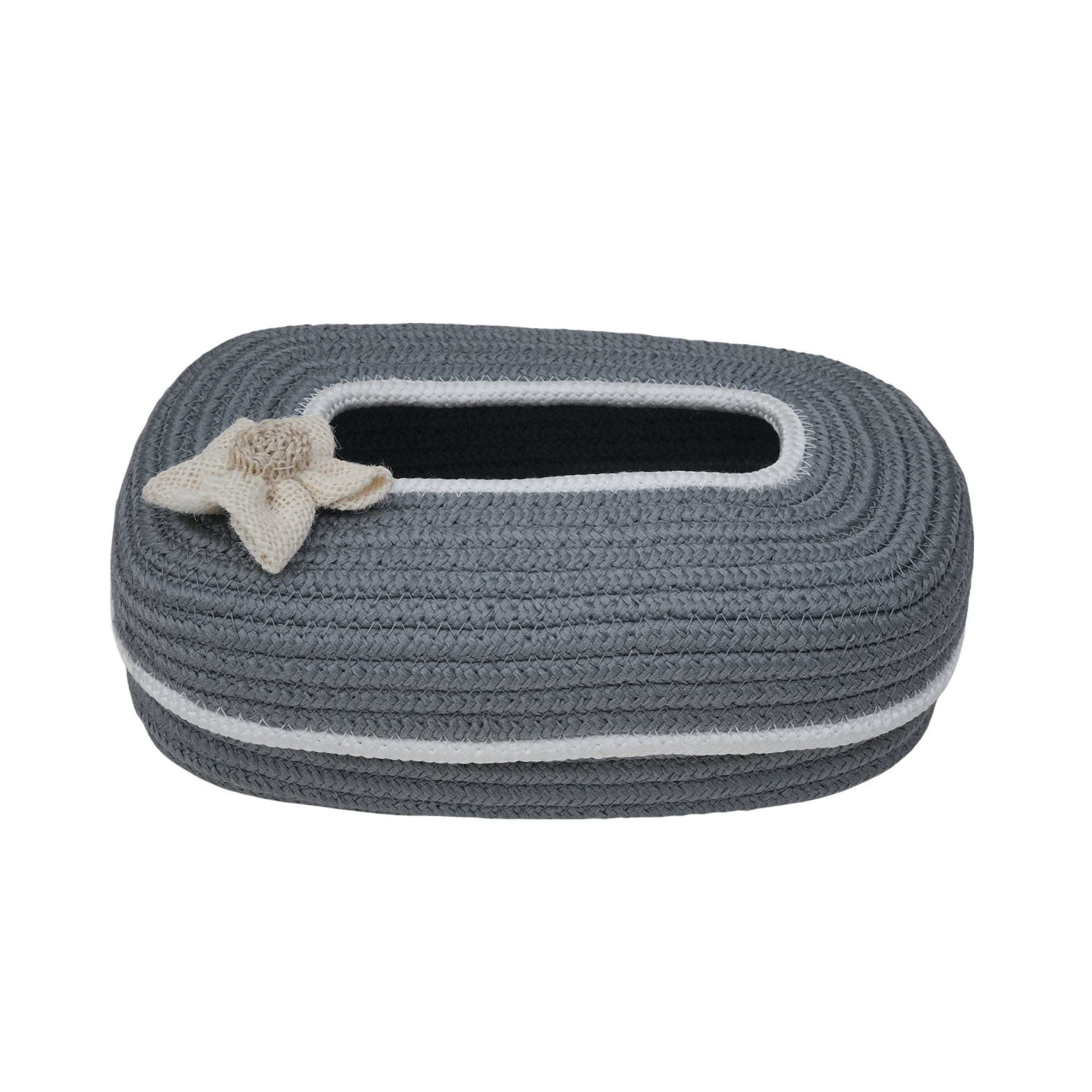 Ariya Grey White Line Tissue Box With White Flower | Elegant Durable Holder