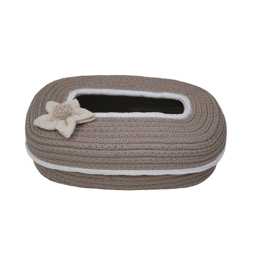 Ariya Tissue Box Cover Beige White Line with Flower Design Elegant Home & Car Use