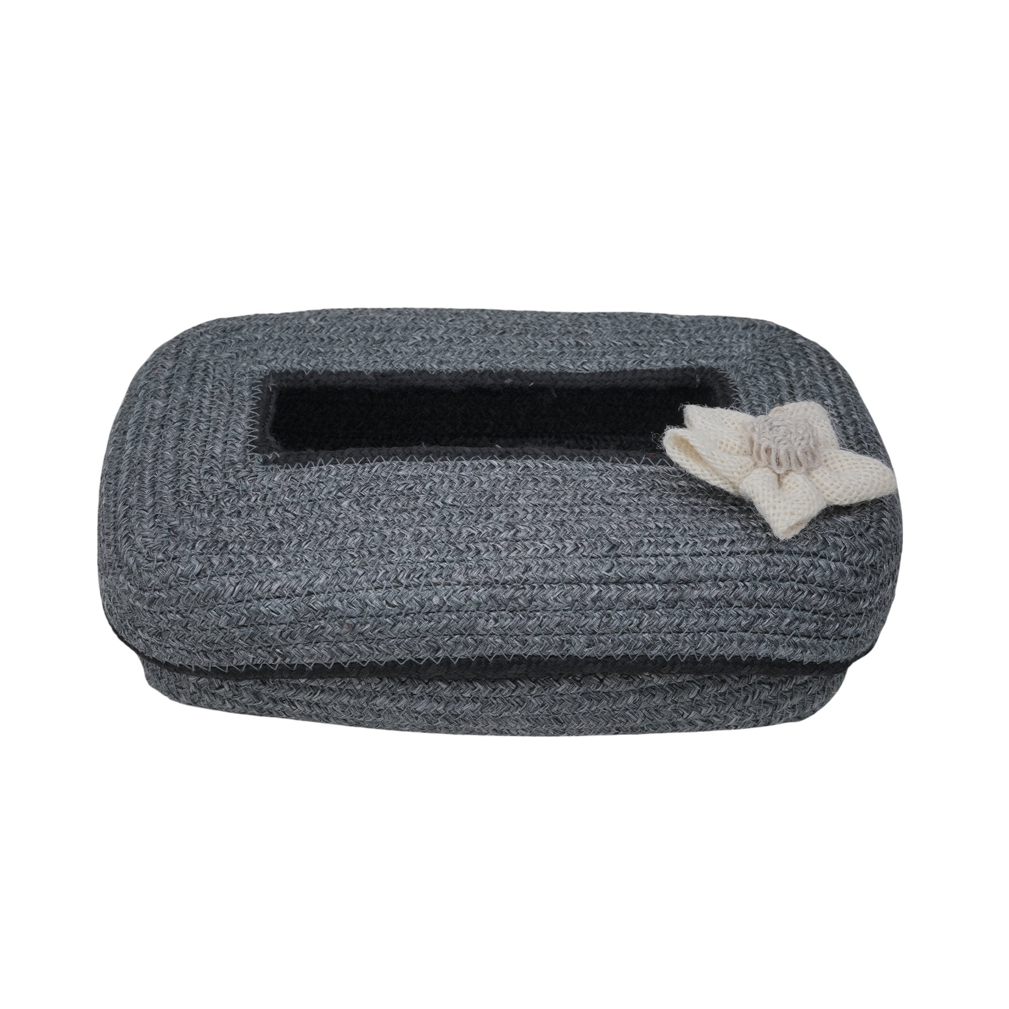 Ariya Grey Black Line Tissue Box With White Flower | Elegant Durable Holder