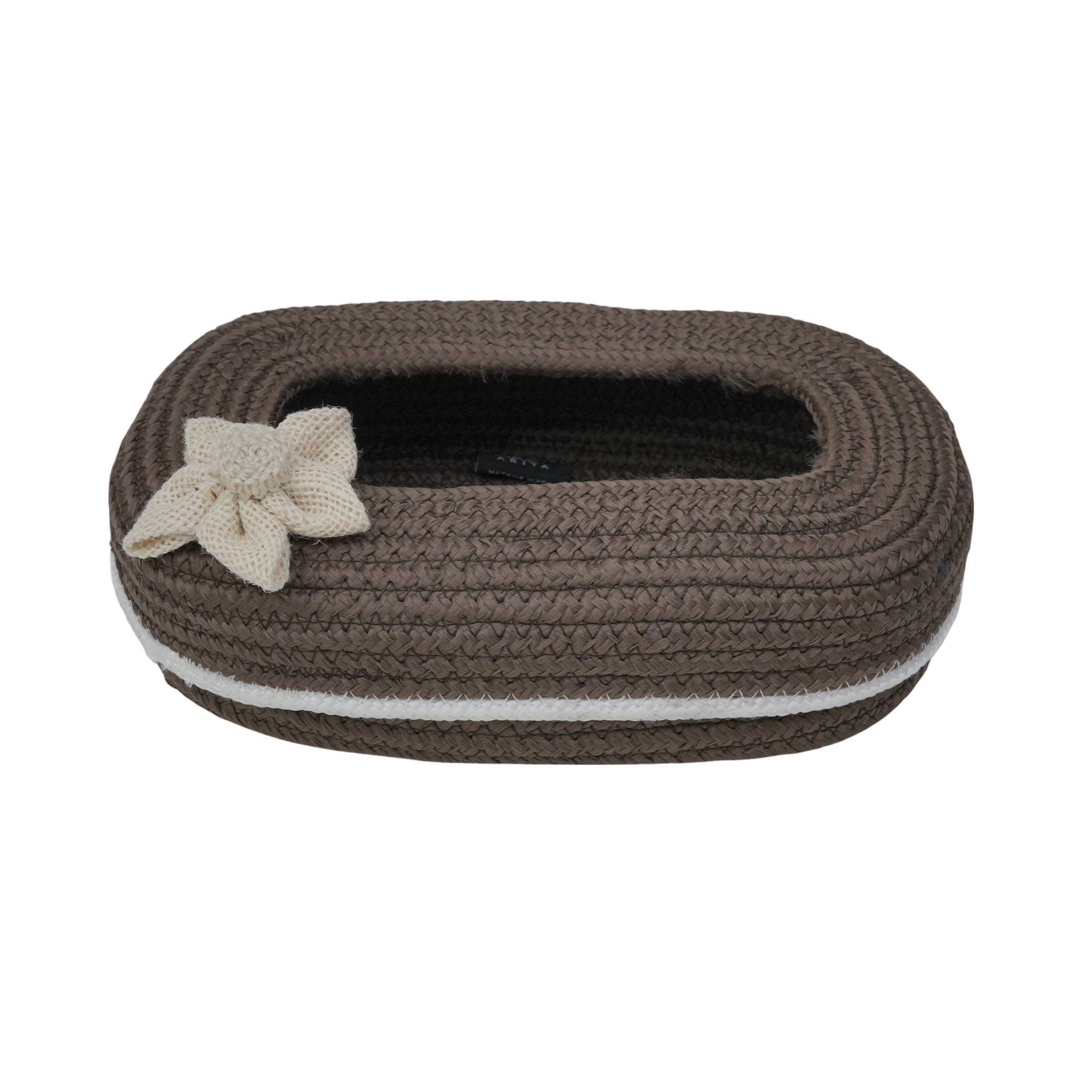 Ariya Brown White Line Tissue Box With White Flower | Elegant Durable Holder