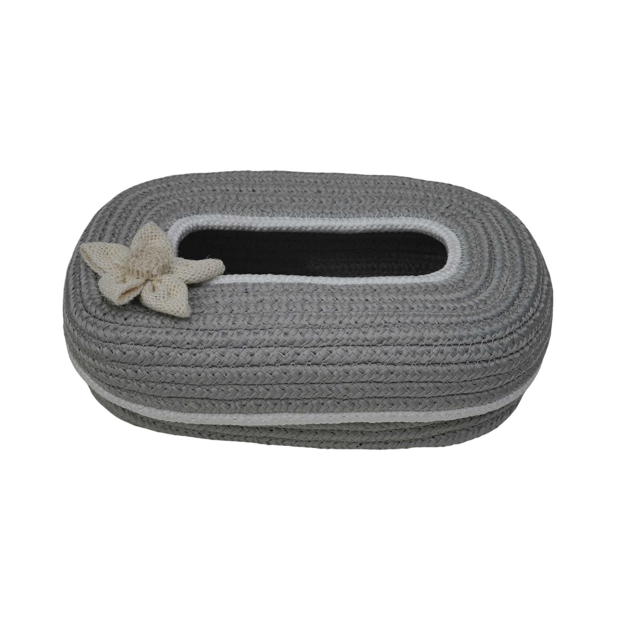 Ariya Grey White Line Tissue Box With White Flower Rectangular Decorative Cover