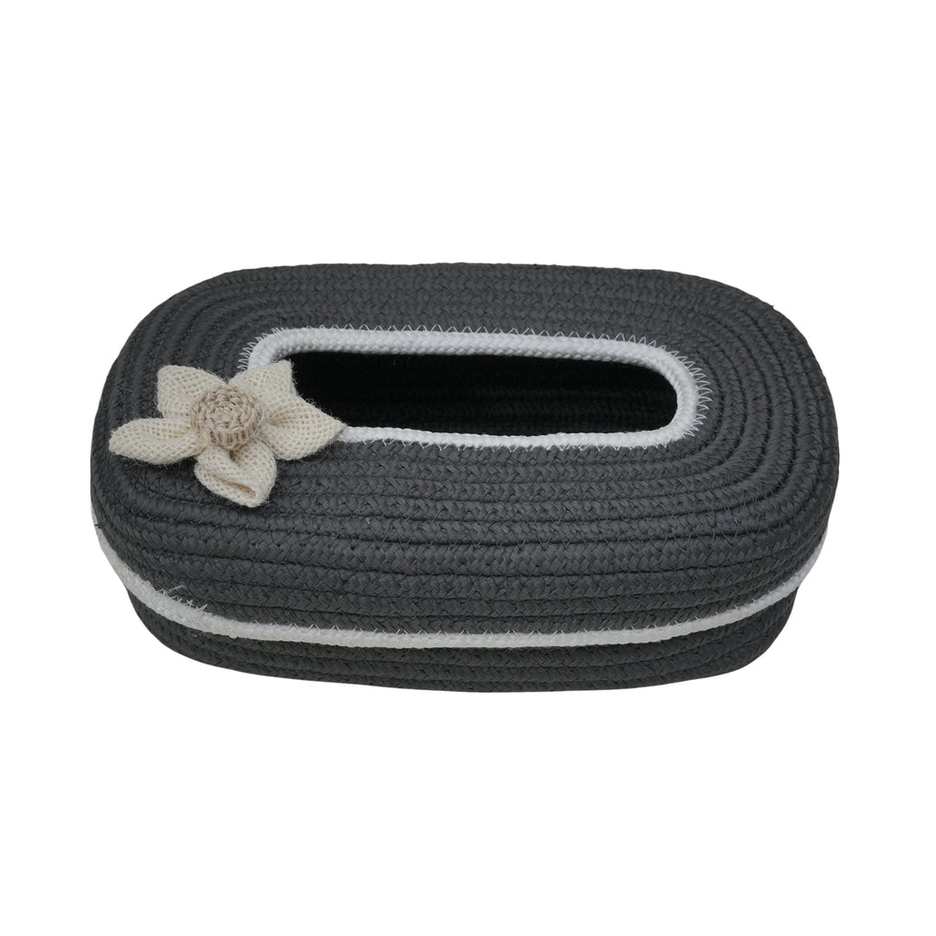 Ariya Dark Grey White Line Tissue Box With White Flower | Elegant Durable Holder