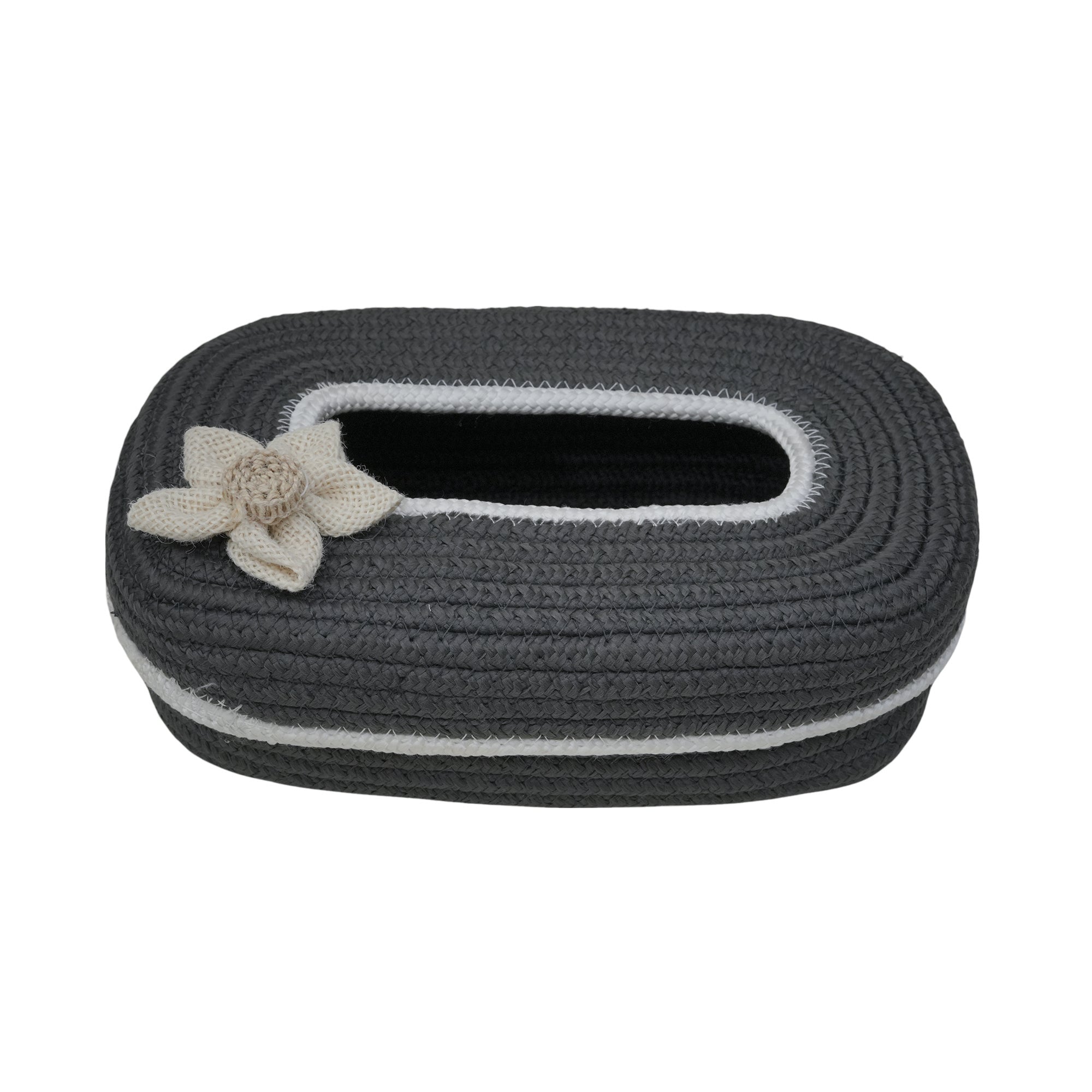 Ariya Dark Grey White Line Tissue Box With White Flower | Elegant Durable Holder