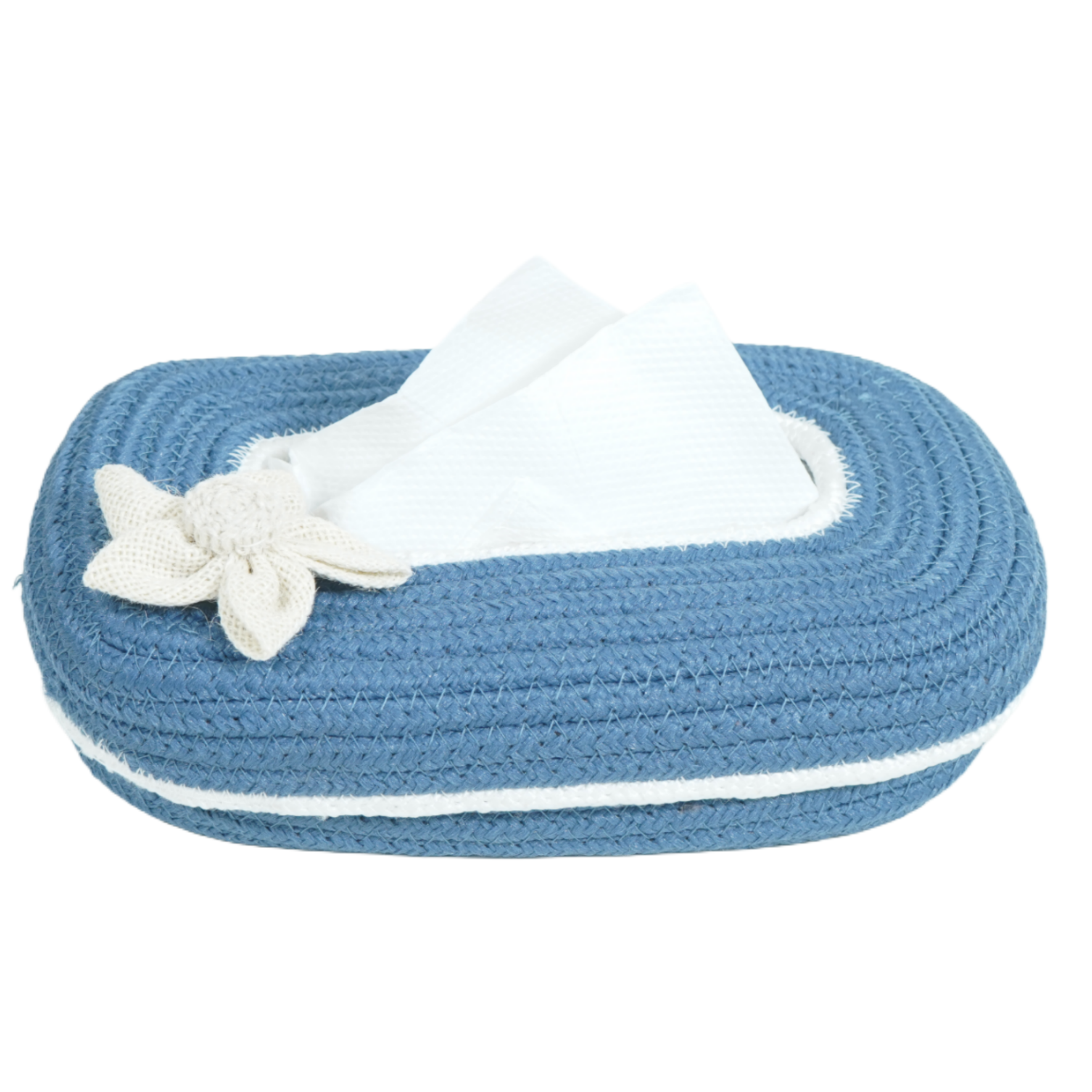 Ariya Blue White Line Tissue Box With White Flower Elegant Durable Holder